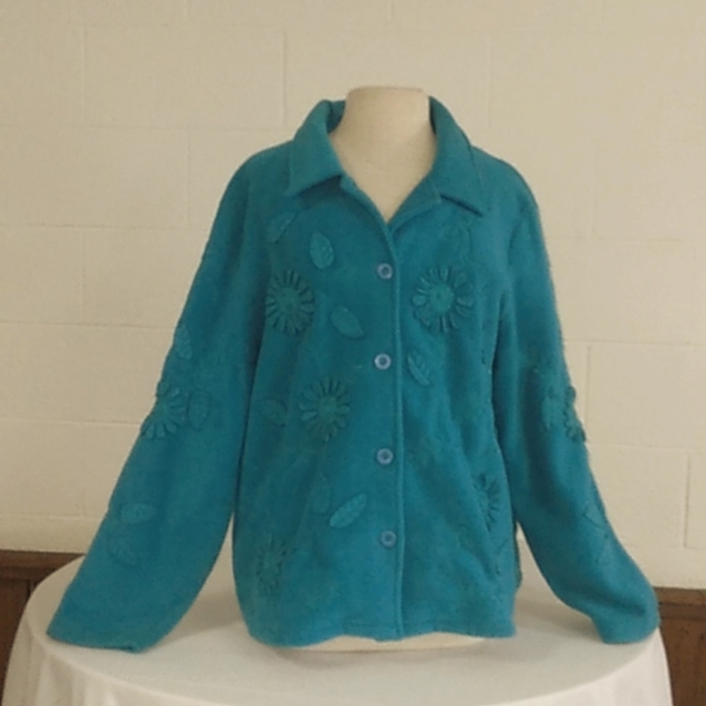 Susan Graver Blue button down fleece Jacket, Sz XL